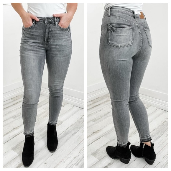 NWT Judy Blue | Grey High Waist Tummy Control Release Hem Skinny Jeans 13 - Picture 2 of 14